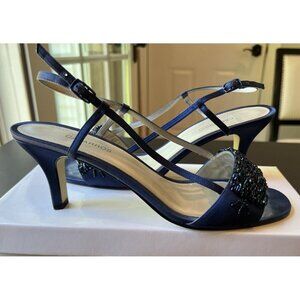 Caparros Navy Marine Silk Beaded Strappy Sandals Womens Heels 10 M